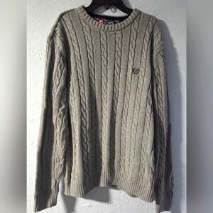 Vintage Y2K Chaps Men's Gray Cable Knit Crew Neck Sweater - L